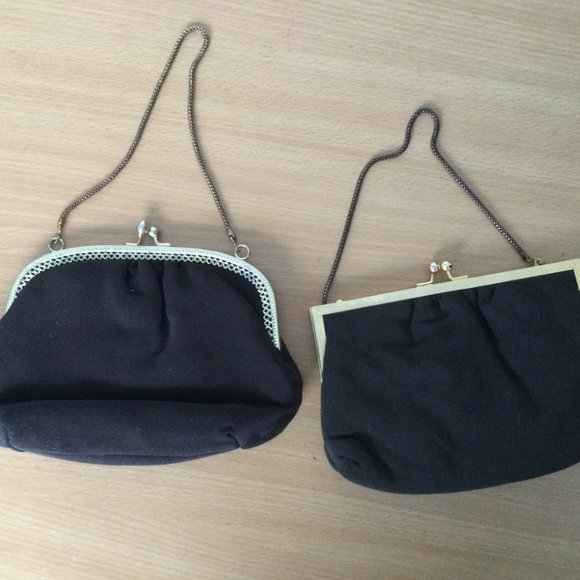 2 Vintage women' black fabric metal chain wallets clutch purses coin bags - Picture 6 of 6